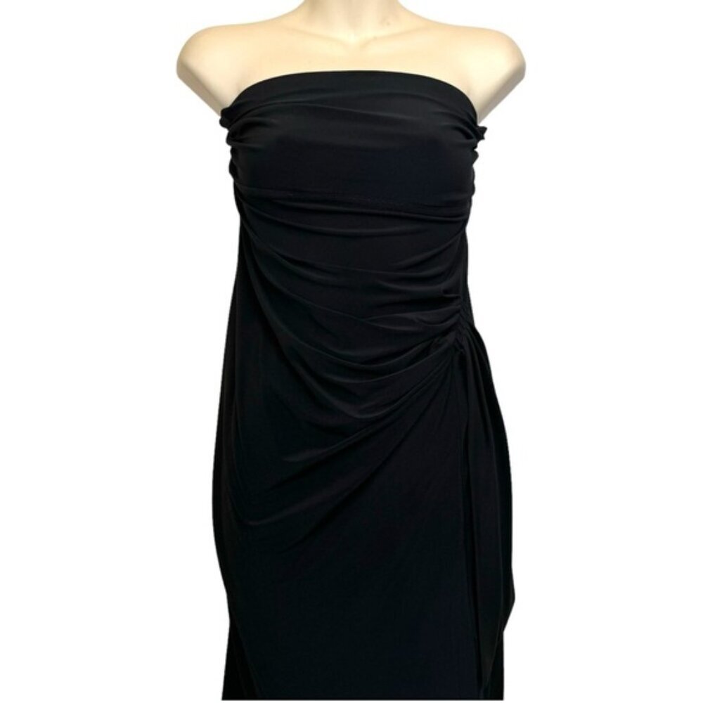 FRANK LYMAN Vintage Ruched Faux Wrap Draped Strapless Dress LBD Sexy Bodycon 14